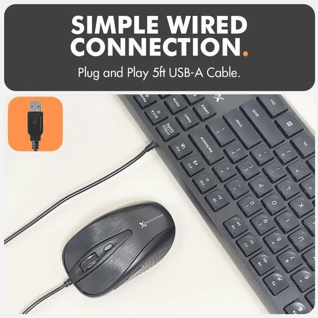 Alt view image 3 of 6 - X9 Wired Keyboard and Mouse Combo | USB Mouse and Keyboard (Mouse Pad Included) Ergonomic Full Size Corded Computer Keyboard and Mouse for PC Windows Desktop Laptop