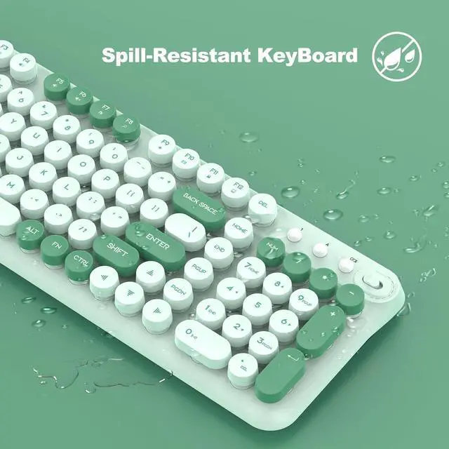 Alt view image 4 of 7 - Wireless Keyboard and Mouse,Cute Retro Typewriter Computer Keyboard and Mouse Sets,Full Size 2.4G Cordless Colorful Round Keycaps Keyboard with Silent Mouse for PC Windows Laptop Office-Multi Green