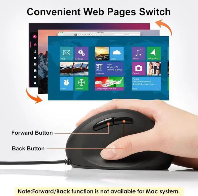 Alt view image 5 of 7 - Wired Ergonomic Mouse Optical Vertical Mice for Small Hands Reduce Wrist Strain 1000/1600 Adjustable DPI 6 Buttons Compatible with MacBook PC Laptop Desktop Windows Mac OS Black