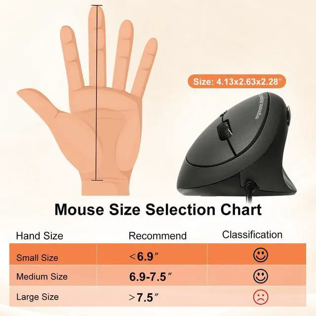Alt view image 7 of 7 - Wired Ergonomic Mouse Optical Vertical Mice for Small Hands Reduce Wrist Strain 1000/1600 Adjustable DPI 6 Buttons Compatible with MacBook PC Laptop Desktop Windows Mac OS Black