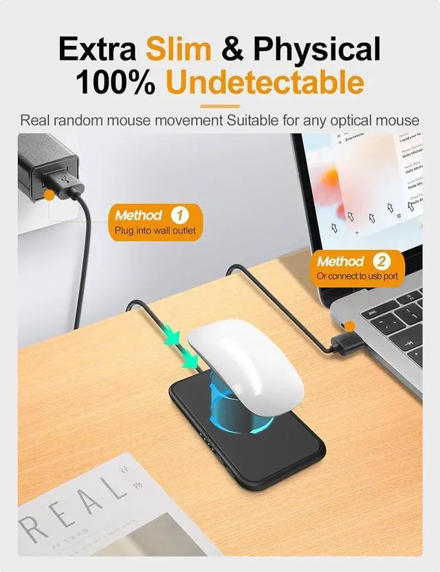 Alt view image 7 of 7 - Meatanty [Ultra-Slim and Quiet] Mouse Jiggler, 100% Unrecognizable Mouse Mover, Adjustable Interval Timer, Mouse Shaker Wiggler Clicker Device, Mechanical Random Movement for Office Work from Home