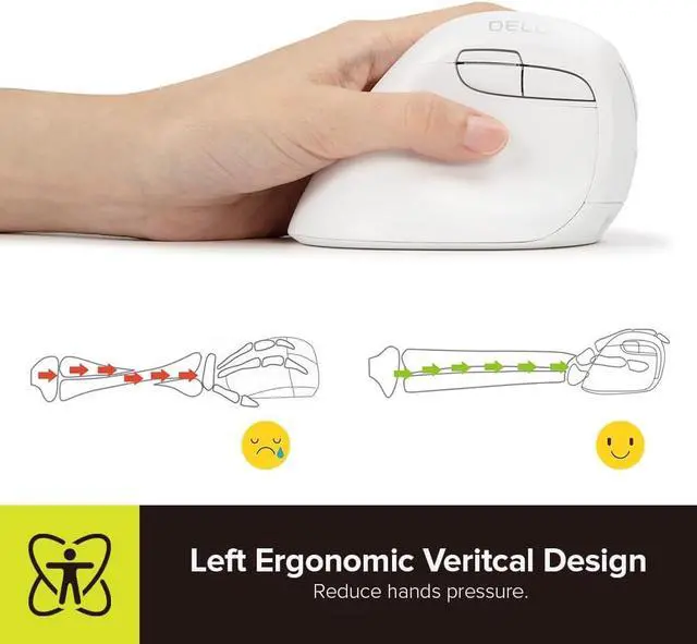 Alt view image 2 of 7 - DeLUX Left Handed Ergonomic Vertical Mouse, Reduce Hands Strain Rechargeable Silent BT Wireless Ergo Mouse with USB Receiver, 6 Buttons and 4000 DPI for Carpal Tunnel (M618ZD-White)