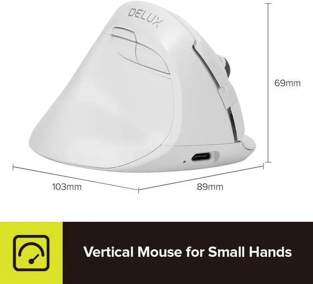 Alt view image 7 of 7 - DeLUX Left Handed Ergonomic Vertical Mouse, Reduce Hands Strain Rechargeable Silent BT Wireless Ergo Mouse with USB Receiver, 6 Buttons and 4000 DPI for Carpal Tunnel (M618ZD-White)