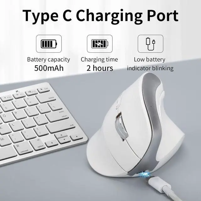 Alt view image 4 of 6 - B310 Ergonomic Mouse, Vertical Wireless Mouse, 2.4G USB Receiver and Two Bluetooth, RGB Light, Rechargeable Multi Devices Mouse for Computer, Laptop, iPad, MacBook Pro/Air (White)