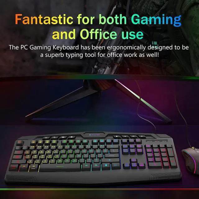 Alt view image 6 of 7 - Wired Gaming Keyboard and Mouse Combo, CQ109 RGB LED Backlit Anti-ghosting Quiet Membrane Keyboard with 104 Keys + Extra 8 Hotkeys, 1000-3200 DPI RGB Mouse for PC/Xbox/PS4 (Black)