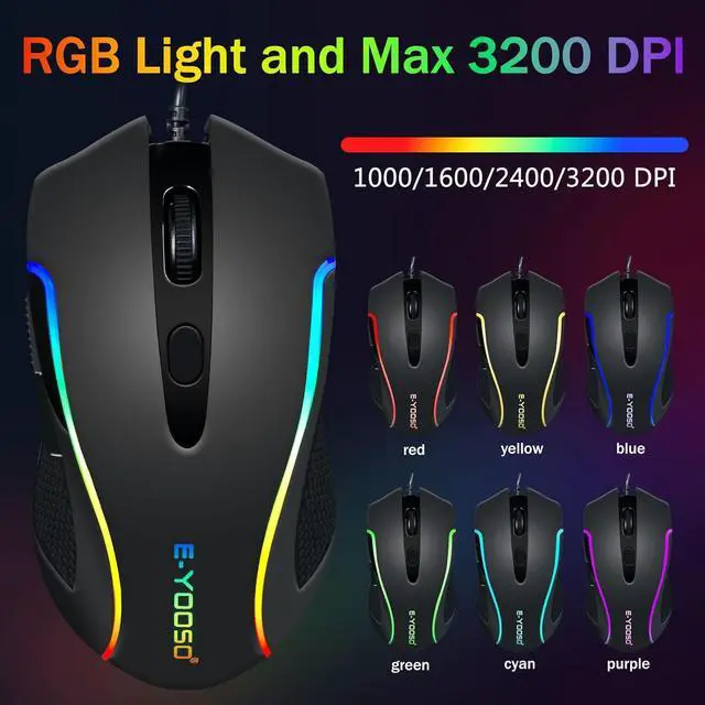 Alt view image 7 of 7 - Wired Gaming Keyboard and Mouse Combo, CQ109 RGB LED Backlit Anti-ghosting Quiet Membrane Keyboard with 104 Keys + Extra 8 Hotkeys, 1000-3200 DPI RGB Mouse for PC/Xbox/PS4 (Black)