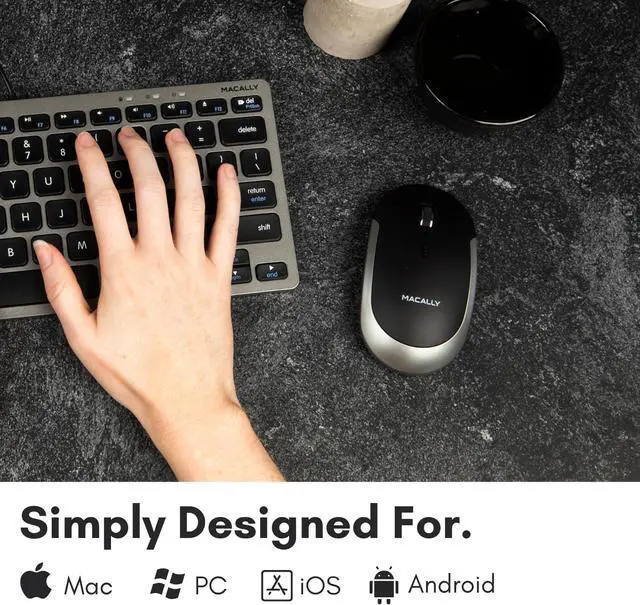 Alt view image 2 of 7 - Macally Wireless Bluetooth Mouse for Mac, MacBook Pro/Air, iPad, Laptop, and PC - Quiet Click and Comfortable Apple Wireless Mouse - Space Gray