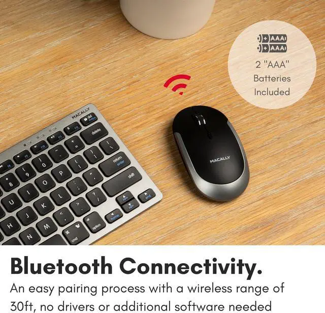 Alt view image 3 of 7 - Macally Wireless Bluetooth Mouse for Mac, MacBook Pro/Air, iPad, Laptop, and PC - Quiet Click and Comfortable Apple Wireless Mouse - Space Gray