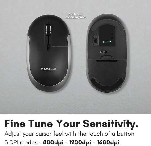 Alt view image 6 of 7 - Macally Wireless Bluetooth Mouse for Mac, MacBook Pro/Air, iPad, Laptop, and PC - Quiet Click and Comfortable Apple Wireless Mouse - Space Gray