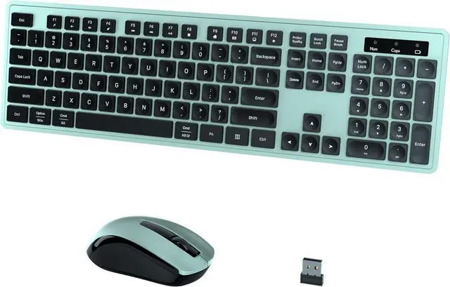Main image of Wireless Keyboard and Mouse Combo, COVEVA 2.4GHz Wireless Keyboard Mouse with USB Receiver, Water-Dropping Keycaps, 104 Keys Full Size with Number Pad for PC Laptop Computer Desktop(Black Green)
