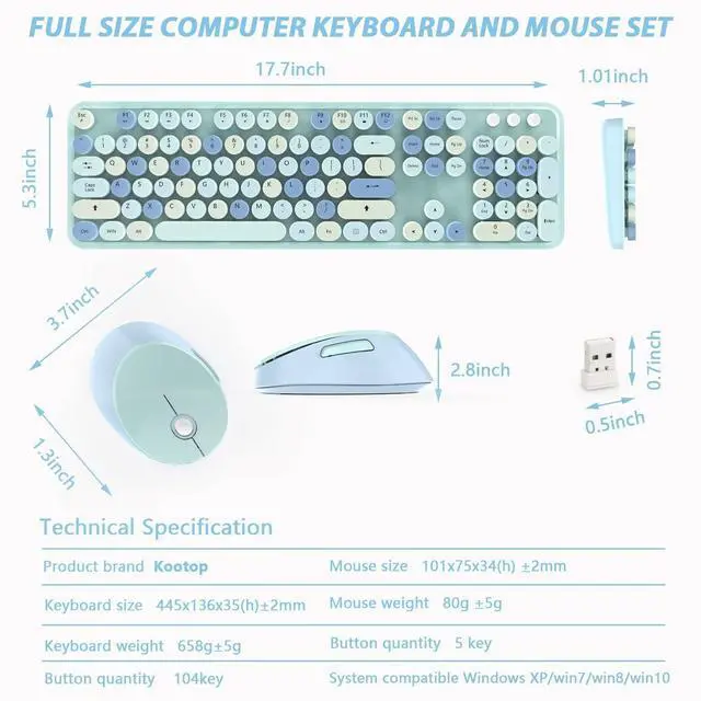 Alt view image 7 of 7 - Wireless Keyboard and Mouse Combo, 2.4G Full-Sized Ergonomic Keyboard Mouse, 3 DPI Adjustable Cordless USB Keyboard and Mouse,for PC/Computer/Laptop/Windows/Mac(Blue)