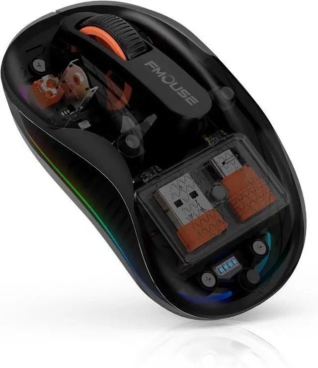 Main image of Novel Transparent Wireless Mouse, Tri-Mode (Dual Bluetooth+2.4GHz), USB-C Receiver Ideal for MacBook/Laptops/PC, Rechargeable, Portable, Silent, Clear Mice for Business Trips & Office - Black
