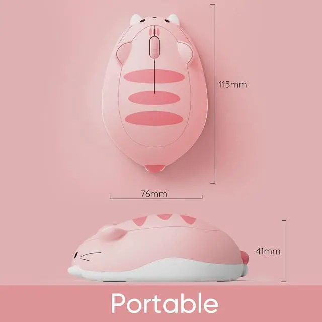 Alt view image 4 of 7 - Akko Cat Theme Wireless Gaming Mouse Pink, Tri-Mode Mouse BT3.0/BT5.0/2.4G, Cute Optical Cordless Cartoon Mice for Computer/Laptop/Desktop/PC, Compatible with Mac/Win (Pink Angie)