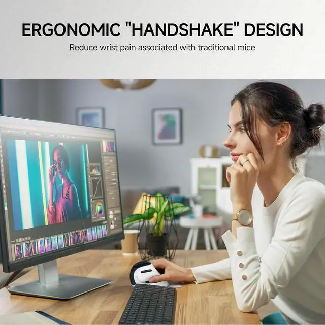 Alt view image 7 of 7 - J-Tech Digital Vertical Ergonomic Wireless Mouse  Bluetooth Dual Mode + USB Dongle, Rechargeable, 2.4GHz, Adjustable DPI 3200, for Laptop, Desktop, PC, Mac [V638W]