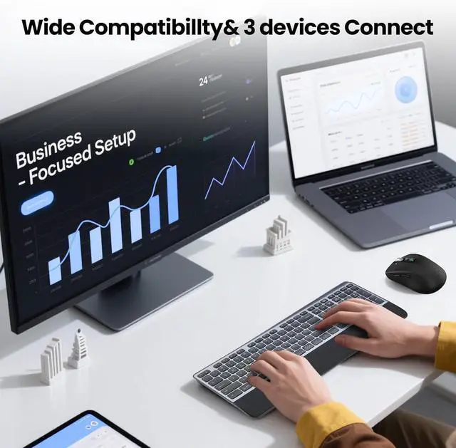 Alt view image 3 of 7 - Wireless Mouse with 2 Bluetooth and 1 USB, 4-Way Scrolling, Full Size Mouse, Silent, Long Battery Life, Adjustable Cursor Speed, for Computer, Laptop, Tablets, iPad, Desktop, MacBook (Side Buttons)