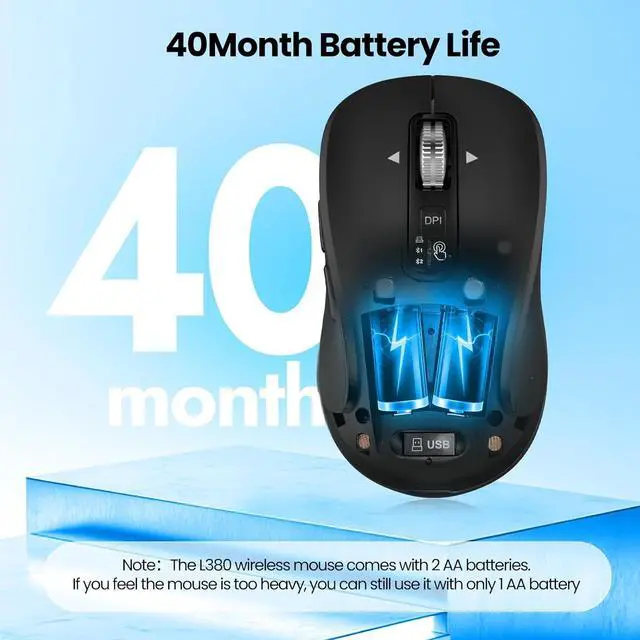 Alt view image 5 of 7 - Wireless Mouse with 2 Bluetooth and 1 USB, 4-Way Scrolling, Full Size Mouse, Silent, Long Battery Life, Adjustable Cursor Speed, for Computer, Laptop, Tablets, iPad, Desktop, MacBook (Side Buttons)