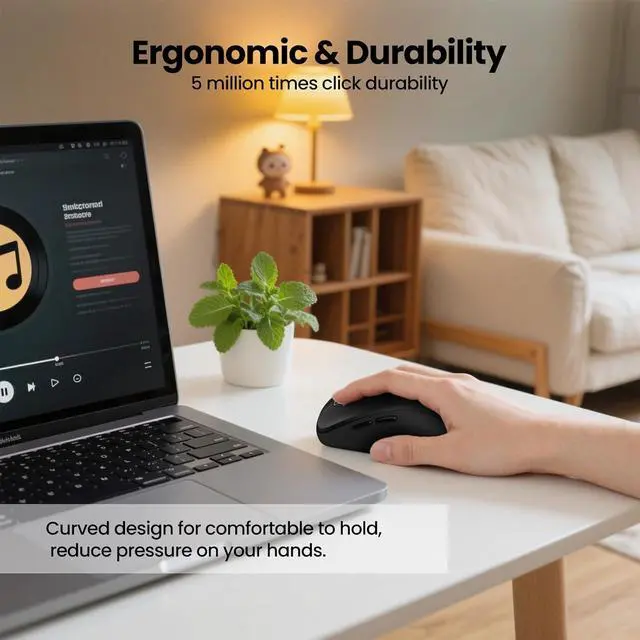 Alt view image 6 of 7 - Wireless Mouse with 2 Bluetooth and 1 USB, 4-Way Scrolling, Full Size Mouse, Silent, Long Battery Life, Adjustable Cursor Speed, for Computer, Laptop, Tablets, iPad, Desktop, MacBook (Side Buttons)
