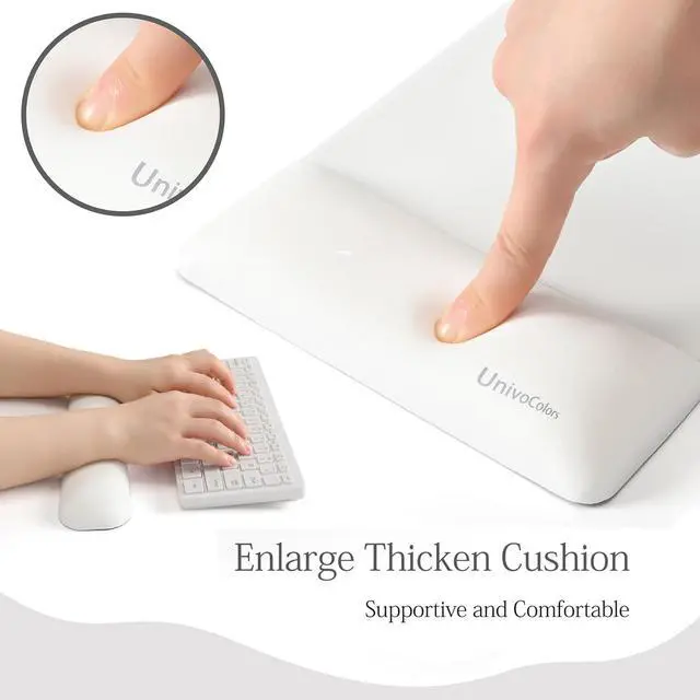 Alt view image 2 of 7 - UnivoColors Design-Wave Set of Keyboad Wrist Rest & Mouce Pad,Artificial Sheepskin+Memory Foam+Ergonomic+Anti-Slip Gel, Resilience Support During Work and Gaming,Keyboard Accessory,White