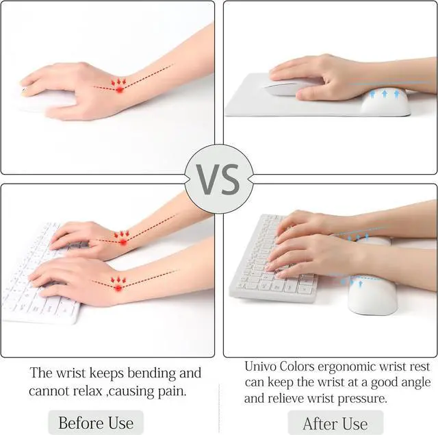 Alt view image 3 of 7 - UnivoColors Design-Wave Set of Keyboad Wrist Rest & Mouce Pad,Artificial Sheepskin+Memory Foam+Ergonomic+Anti-Slip Gel, Resilience Support During Work and Gaming,Keyboard Accessory,White