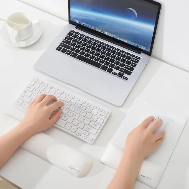 Alt view image 4 of 7 - UnivoColors Design-Wave Set of Keyboad Wrist Rest & Mouce Pad,Artificial Sheepskin+Memory Foam+Ergonomic+Anti-Slip Gel, Resilience Support During Work and Gaming,Keyboard Accessory,White