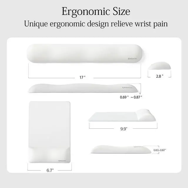 Alt view image 5 of 7 - UnivoColors Design-Wave Set of Keyboad Wrist Rest & Mouce Pad,Artificial Sheepskin+Memory Foam+Ergonomic+Anti-Slip Gel, Resilience Support During Work and Gaming,Keyboard Accessory,White