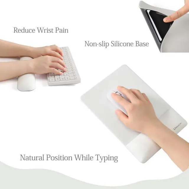 Alt view image 6 of 7 - UnivoColors Design-Wave Set of Keyboad Wrist Rest & Mouce Pad,Artificial Sheepskin+Memory Foam+Ergonomic+Anti-Slip Gel, Resilience Support During Work and Gaming,Keyboard Accessory,White