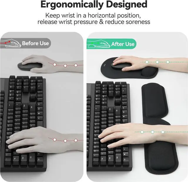 Alt view image 2 of 7 - TECKNET Ergonomic Keyboard Wrist Rest and Mouse Pad, Foldable Memory Foam Wrist Rest for Computer Keyboard, Durable Mousepad for Computer Laptop Mac, Lightweight for Easy Typing and Pain Relief, Black