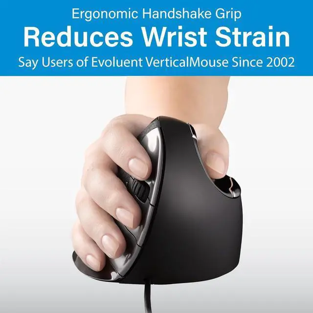 Alt view image 2 of 7 - Evoluent  Inventor of The Vertical Mouse  VMDS Ergonomic Vertical Mouse Right Hand Small Wired USB, Sculpted for Comfort, Reduces Wrist Strain, 4 Speeds, 6 Customizable Buttons in Windows