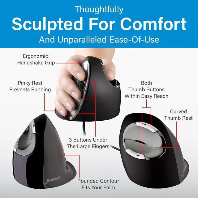 Alt view image 5 of 7 - Evoluent  Inventor of The Vertical Mouse  VMDS Ergonomic Vertical Mouse Right Hand Small Wired USB, Sculpted for Comfort, Reduces Wrist Strain, 4 Speeds, 6 Customizable Buttons in Windows