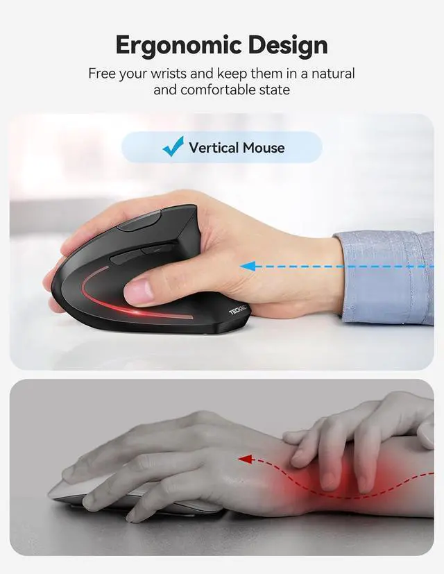 Alt view image 6 of 7 - Ergonomic Mouse Rechargeable 2.4G+Bluetooth Vertical Mice 6 DPI Adjustable Wireless Optical Carpal Tunnel Mouse Right Hand Multi Device for Laptop PC Computer MacBook iPad - Black