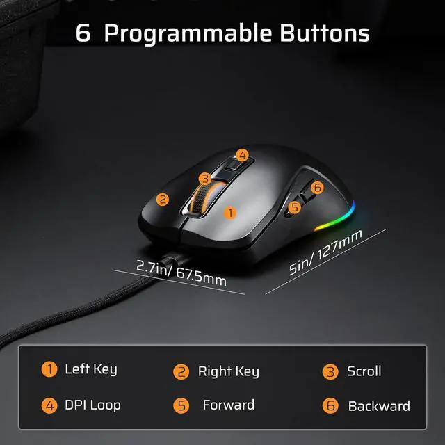 Alt view image 7 of 7 - LTC GM025 Tri-Mode Wireless Gaming Mouse,12000 DPI PAW3311 Sensor, Ergonomic Mouse 2.4Ghz/BT/Wired, 6 Programmable Buttons, Customizable RGB Lighting, Pro Software