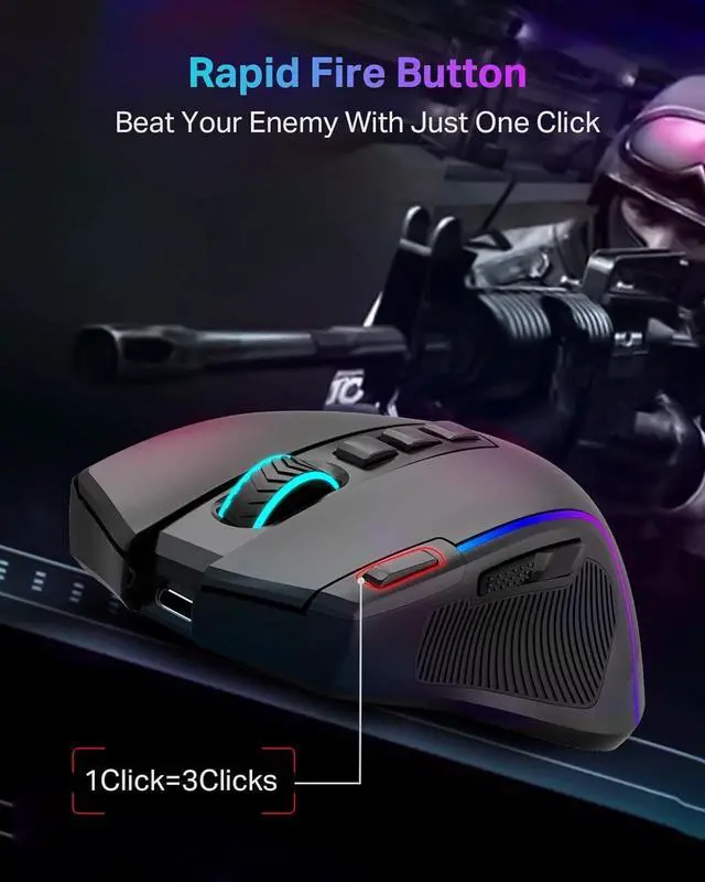 Alt view image 4 of 7 - E-YOOSO Gaming Mouse, Tri-Modes Wireless/Bluetooth/Wired Rechargeable RGB Gamer Mouse with 2 Side Buttons, Rapid Fire Key, 8000 DPI, 6 Backlit Modes, 9 Programmable Buttons Macro