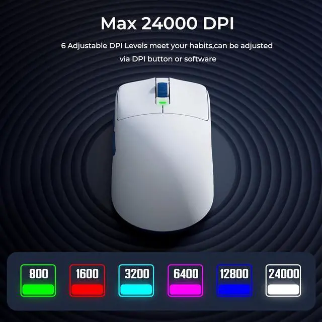 Alt view image 6 of 7 - RK ROYAL KLUDGE RK M30 Wireless Gaming Mouse, 24000 DPI, 43g Ultra-Lightweight, PAW3311 Sensor, 2.4G/Bluetooth/USB-C Rechargeable Wireless Mouse with 5 Programmable Buttons for PC/Mac, White