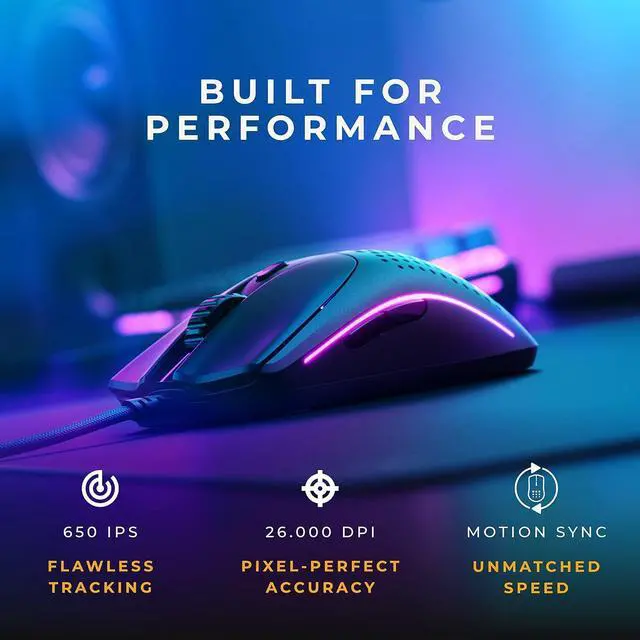 Alt view image 3 of 7 - Glorious Gaming Model O 2 Wired Gaming Mouse - 59g Ultralight, FPS, 26,000 DPI, Motion Sync, 80M Click Rated Switches, 6 Programmable Buttons, Ambidextrous, RGB, PTFE Feet - Black