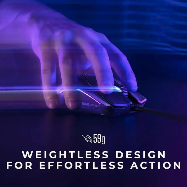 Alt view image 5 of 7 - Glorious Gaming Model O 2 Wired Gaming Mouse - 59g Ultralight, FPS, 26,000 DPI, Motion Sync, 80M Click Rated Switches, 6 Programmable Buttons, Ambidextrous, RGB, PTFE Feet - Black