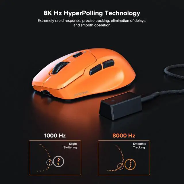 Alt view image 2 of 7 - Wireless Gaming Mouse, 26000 DPI, 8K Polling Rate, Tri-Mode 2.4GHz/USB-C/Bluetooth Ergonomic Mouse, Web-Driven, Ice-Cooling Coating, Rechargeable Gaming Mice for Laptop/PC/Mac/Xbox, Orange