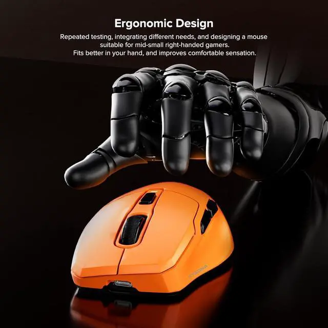 Alt view image 5 of 7 - Wireless Gaming Mouse, 26000 DPI, 8K Polling Rate, Tri-Mode 2.4GHz/USB-C/Bluetooth Ergonomic Mouse, Web-Driven, Ice-Cooling Coating, Rechargeable Gaming Mice for Laptop/PC/Mac/Xbox, Orange