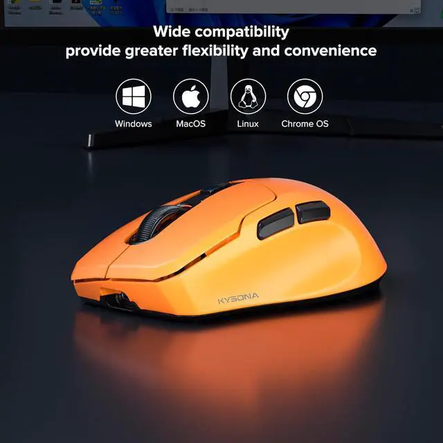 Alt view image 6 of 7 - Wireless Gaming Mouse, 26000 DPI, 8K Polling Rate, Tri-Mode 2.4GHz/USB-C/Bluetooth Ergonomic Mouse, Web-Driven, Ice-Cooling Coating, Rechargeable Gaming Mice for Laptop/PC/Mac/Xbox, Orange