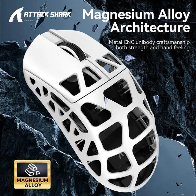 Alt view image 4 of 7 - ATTACK SHARK R3 46g Superlight Magnesium Alloy Wireless Gaming Mouse, BT/2.4Ghz/Wired Computer Mouse, 8000Hz Wireless Polling Rate, PAW3395 26K DPI Sensor, Programmable Mice, PC/Laptop/Mac (White)