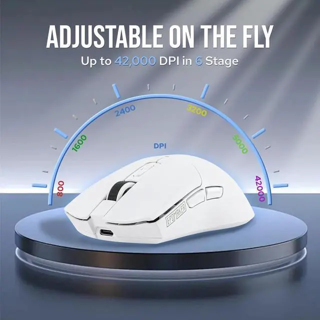 Alt view image 2 of 7 - EPOMAKER Click Gaming Mouse Wireless 2.4Ghz/Bluetooth/Type-C, 800 to 42,000 DPI Adjustable, 8K Polling Rate, 500mAh, Lightweight Optical Mouse, for PC/Mac/Linux (White)