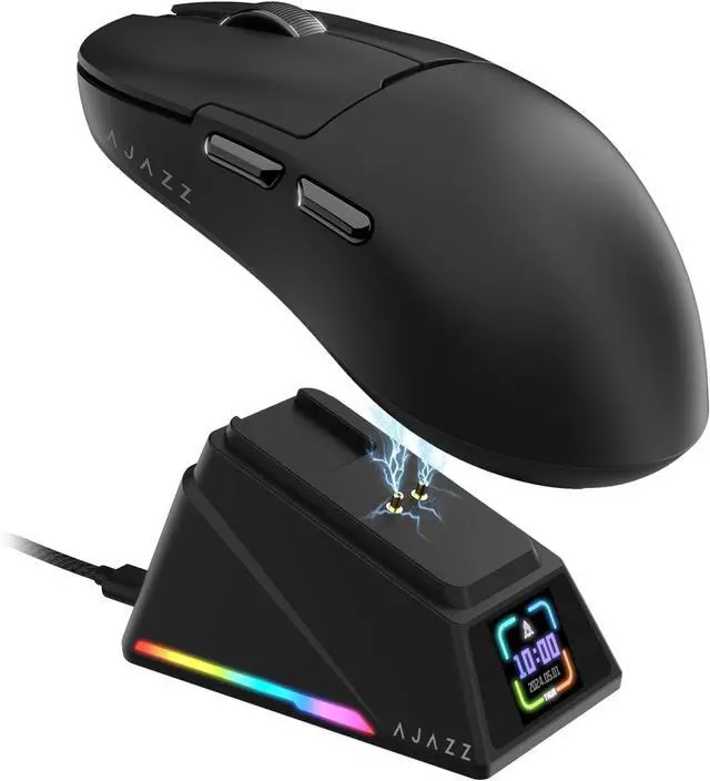 Main image of A.JAZZ AJ159APEX 8Khz Wireless Gaming Mouse Ultralight 56g with Magnetic Screen Charging Dock 42000DPI PAW3950 Sensor Tri Mode BT/2.4Ghz/Type-c Wired Programmable for Esport FPS PC Mac Gamer(Black)