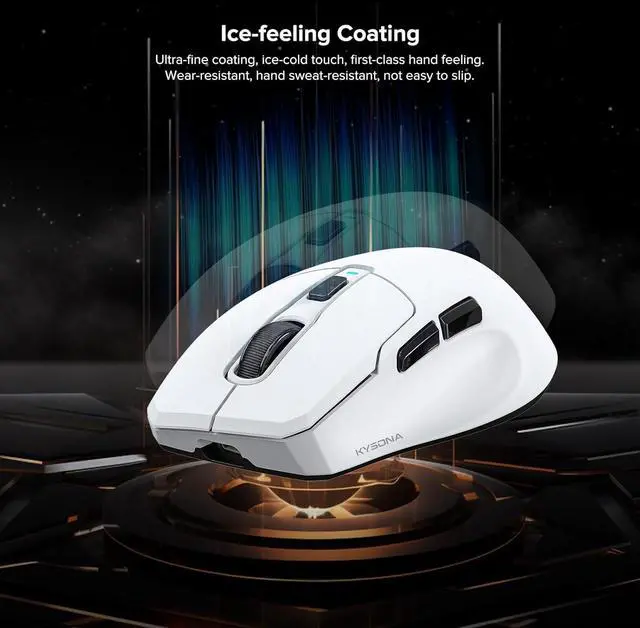 Alt view image 3 of 7 - Wireless Gaming Mouse, 26000 DPI, 8K Polling Rate, Tri-Mode 2.4GHz/USB-C/Bluetooth Ergonomic Mouse with Web-Driven, Ice-Cooling Coating, Rechargeable Gaming Mice for Laptop/PC/Mac/Xbox, White