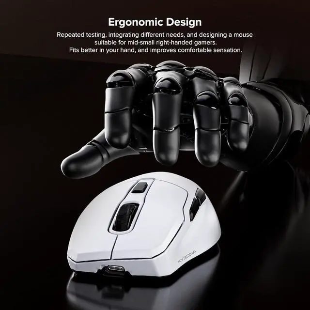 Alt view image 5 of 7 - Wireless Gaming Mouse, 26000 DPI, 8K Polling Rate, Tri-Mode 2.4GHz/USB-C/Bluetooth Ergonomic Mouse with Web-Driven, Ice-Cooling Coating, Rechargeable Gaming Mice for Laptop/PC/Mac/Xbox, White