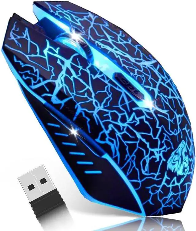 Main image of VEGCOO C10 Wireless Gaming Mouse Rechargeable Silent Optical Mice 7 Colors LED Lights, 7 Buttons 2400/1600/800DPI (Black)