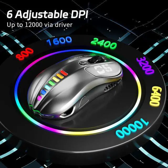 Alt view image 3 of 7 - Uciefy Z05 Wireless Gaming Mouse, Tri-Mode 2.4G/Blutooth/USB-C Wired Mouse, 6 Programmable Buttons, 12000 DPI Optical Sensor, 16.8M RGB Backlit, Ergonomic Gaming Mouse for Mac, Laptop, PC (Sliver)