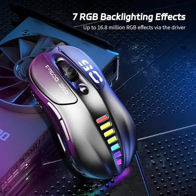 Alt view image 5 of 7 - Uciefy Z05 Wireless Gaming Mouse, Tri-Mode 2.4G/Blutooth/USB-C Wired Mouse, 6 Programmable Buttons, 12000 DPI Optical Sensor, 16.8M RGB Backlit, Ergonomic Gaming Mouse for Mac, Laptop, PC (Sliver)