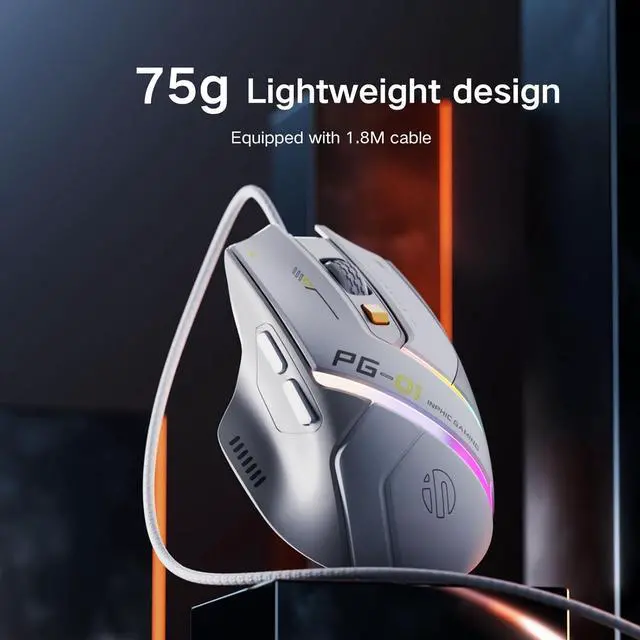 Alt view image 5 of 7 - Uineer Lightweight Gaming Wired Mouse,12800 DPI Adjustable,6 Programmable Buttons,12 RGB Breathing Mice,Ergonomic USB Optical pc Gaming Mouse,for pc,Laptop and Desktop (White)