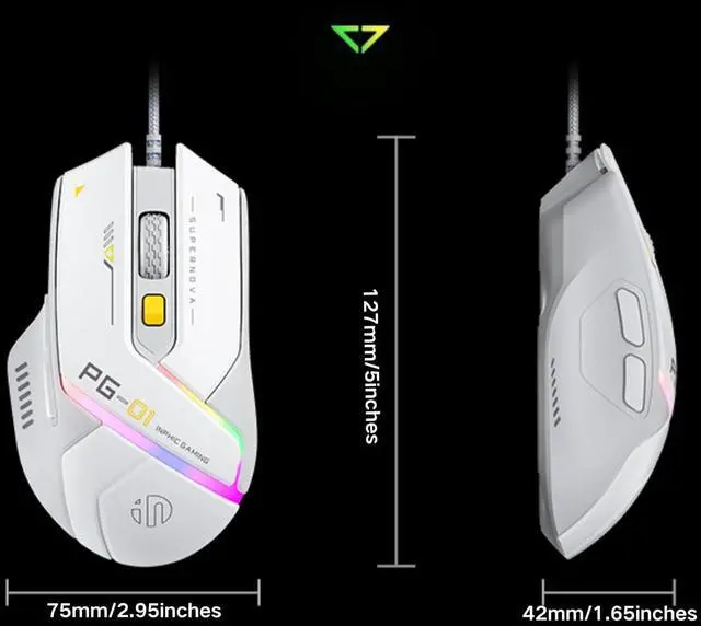 Alt view image 7 of 7 - Uineer Lightweight Gaming Wired Mouse,12800 DPI Adjustable,6 Programmable Buttons,12 RGB Breathing Mice,Ergonomic USB Optical pc Gaming Mouse,for pc,Laptop and Desktop (White)