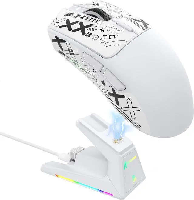 Main image of ATTACK SHARK X1 Ultralight Wireless Gaming Mouse with Magnetic RGB Charging Dock,Anti Slip Grip Tape,PixArt PAW3395 Pro Sensor,40000DPI,BT/2.4Ghz/Wired,Optical Computer Mouse for PC Mac Gamer(White)