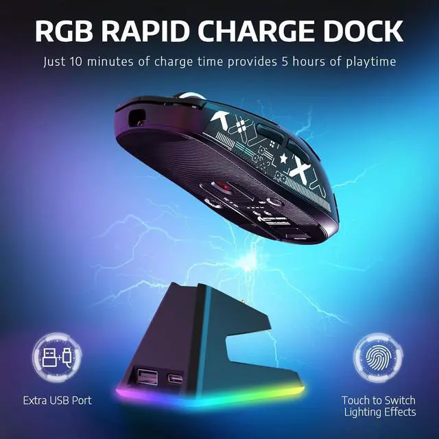 Alt view image 3 of 7 - ATTACK SHARK X6 49g Superlight Wireless Gaming Mouse with Magnetic RGB Charging Dock, Ultralight Mice PixArt PAW3395 Sensor, 26000DPI, BT/2.4G/Wired Mouse, Griptape, 200Hrs Battery for Win/Mac